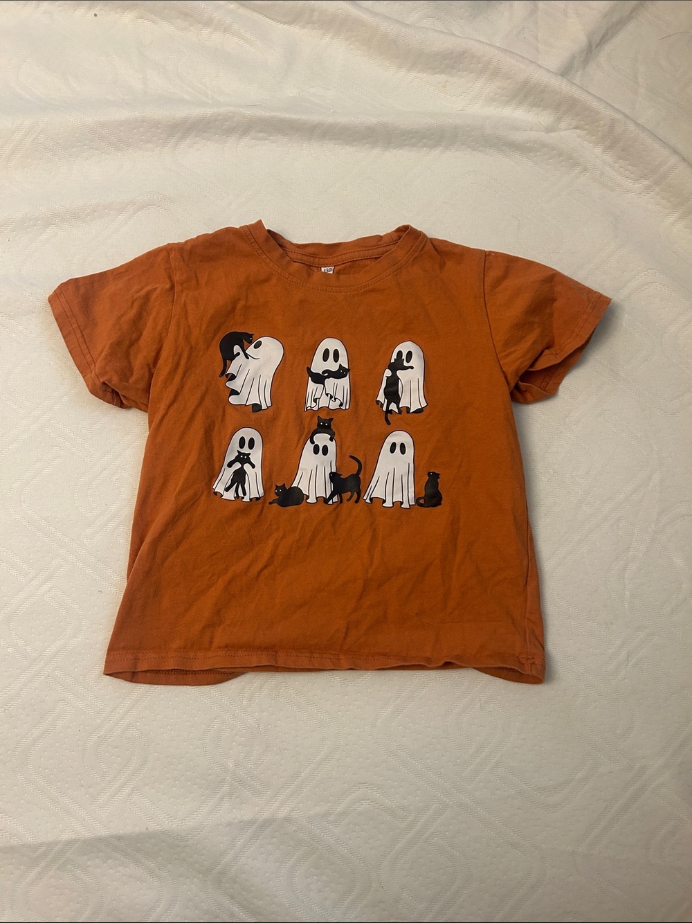 Kids Orange Short Sleeve Ghost & Cat Graphic Tee